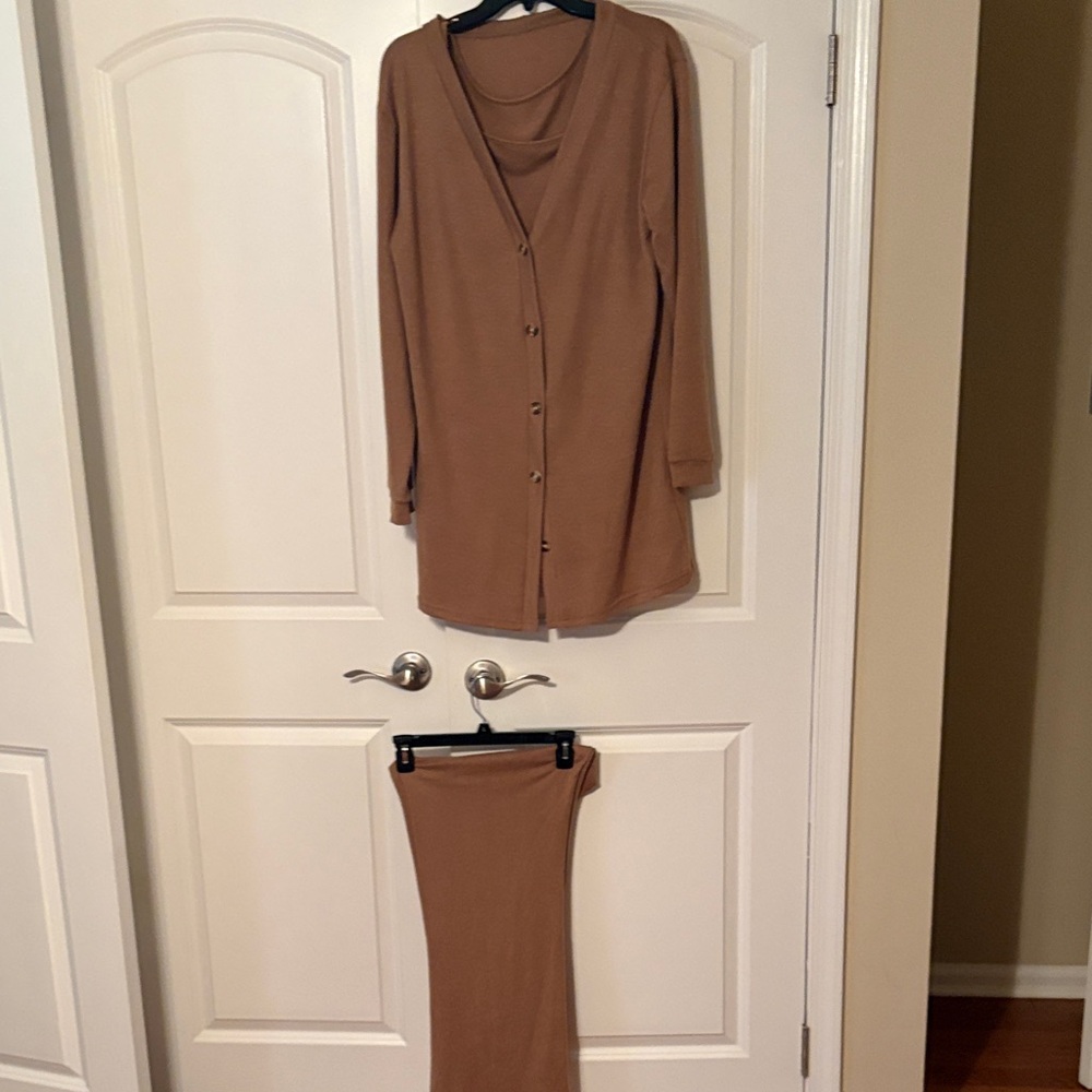 Women's Three-Piece Knit pants Set in Camel